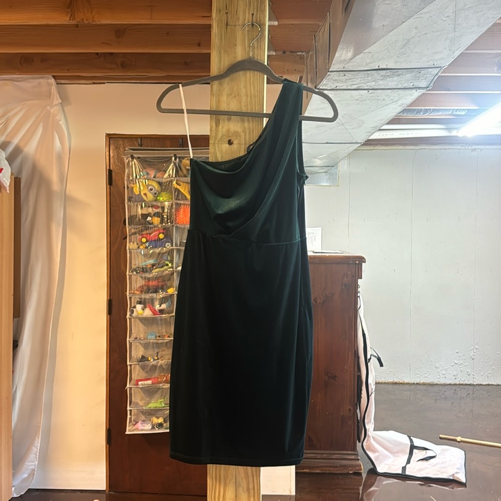 Velvet One Shoulder Green Dress NEVER WORN
